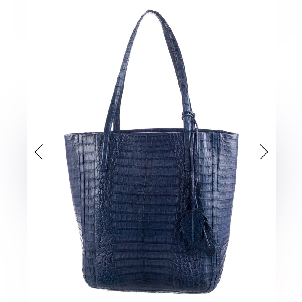Nancy Gonzalez blue crocodile infinity Blue feather Tote Bag pb/br #438